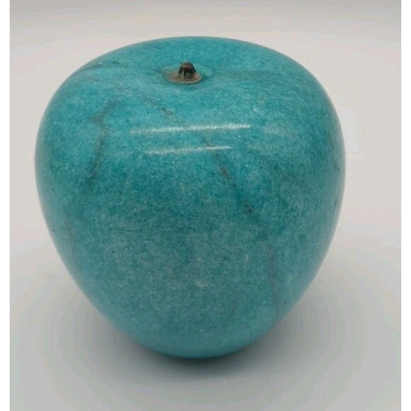 Vintage Alabaster Marble Stone Blue Apple Paperweight - Picture 1 of 7